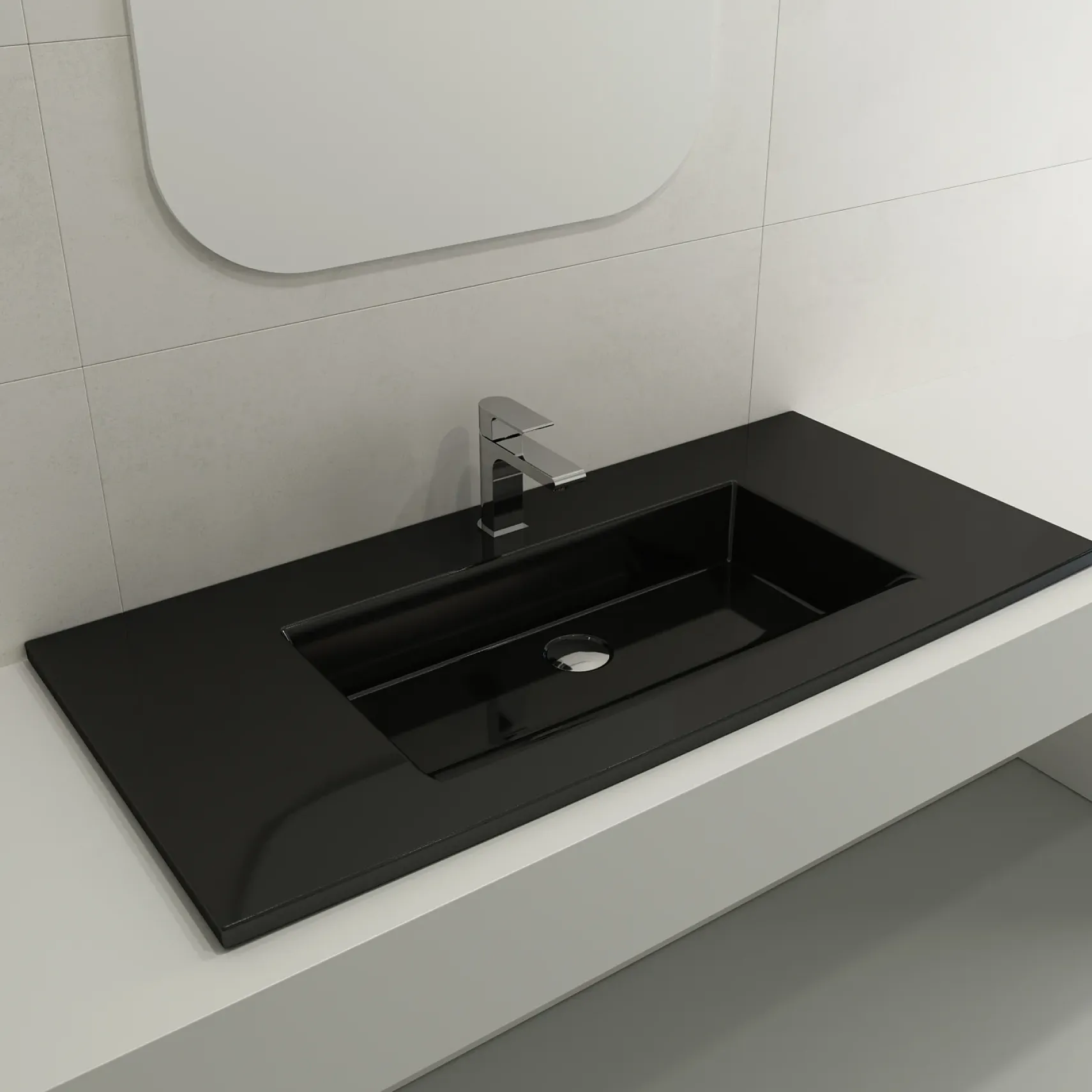 BOCCHI Ravenna 41" Rectangle Wallmount Fireclay Bathroom Sink, Black, Single Faucet Hole, 1105-005-0126
