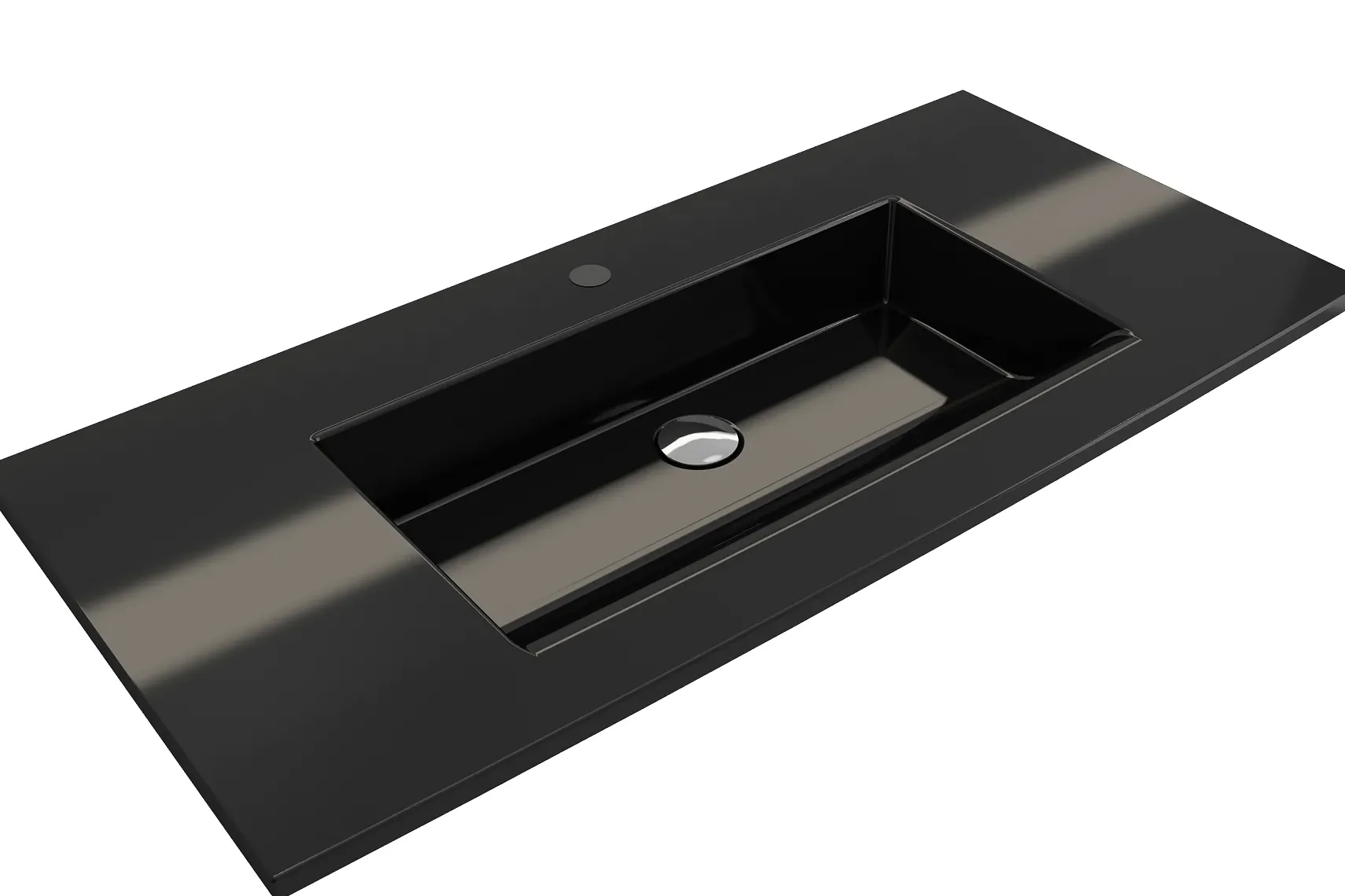 BOCCHI Ravenna 41" Rectangle Wallmount Fireclay Bathroom Sink, Black, Single Faucet Hole, 1105-005-0126