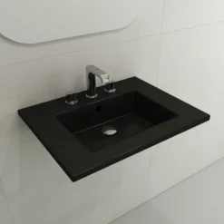BOCCHI Ravenna 25" Rectangle Wallmount Fireclay Bathroom Sink, Matte Black, 3 Faucet Hole, 1161-004-0127