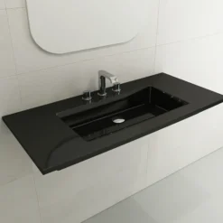 BOCCHI Ravenna 41" Rectangle Wallmount Fireclay Bathroom Sink, Black, 3 Faucet Hole, 1105-005-0127