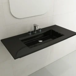 BOCCHI Ravenna 41" Rectangle Wallmount Fireclay Bathroom Sink, Black, 3 Faucet Hole, 1105-005-0127