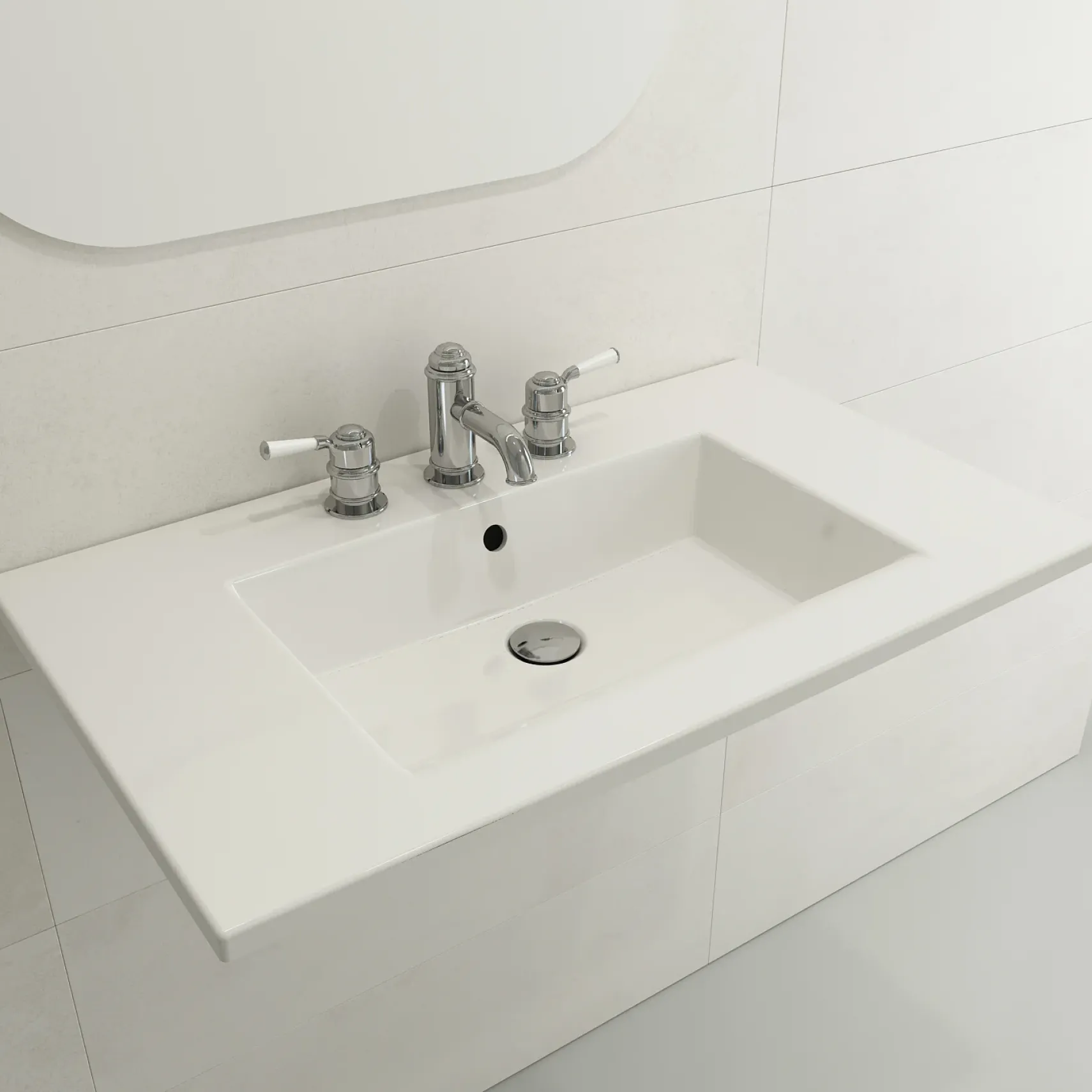 BOCCHI Ravenna 32" Rectangle Wallmount Fireclay Bathroom Sink, White, Single Faucet Hole, 1113-001-0126