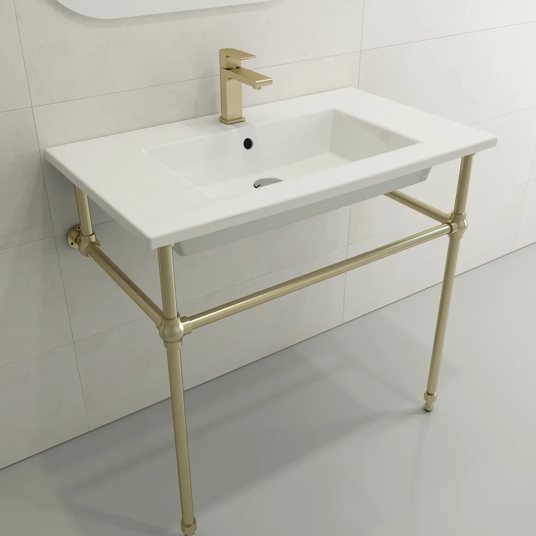 BOCCHI Ravenna 32" Rectangle Wallmount Fireclay Bathroom Sink, White, Single Faucet Hole, 1113-001-0126