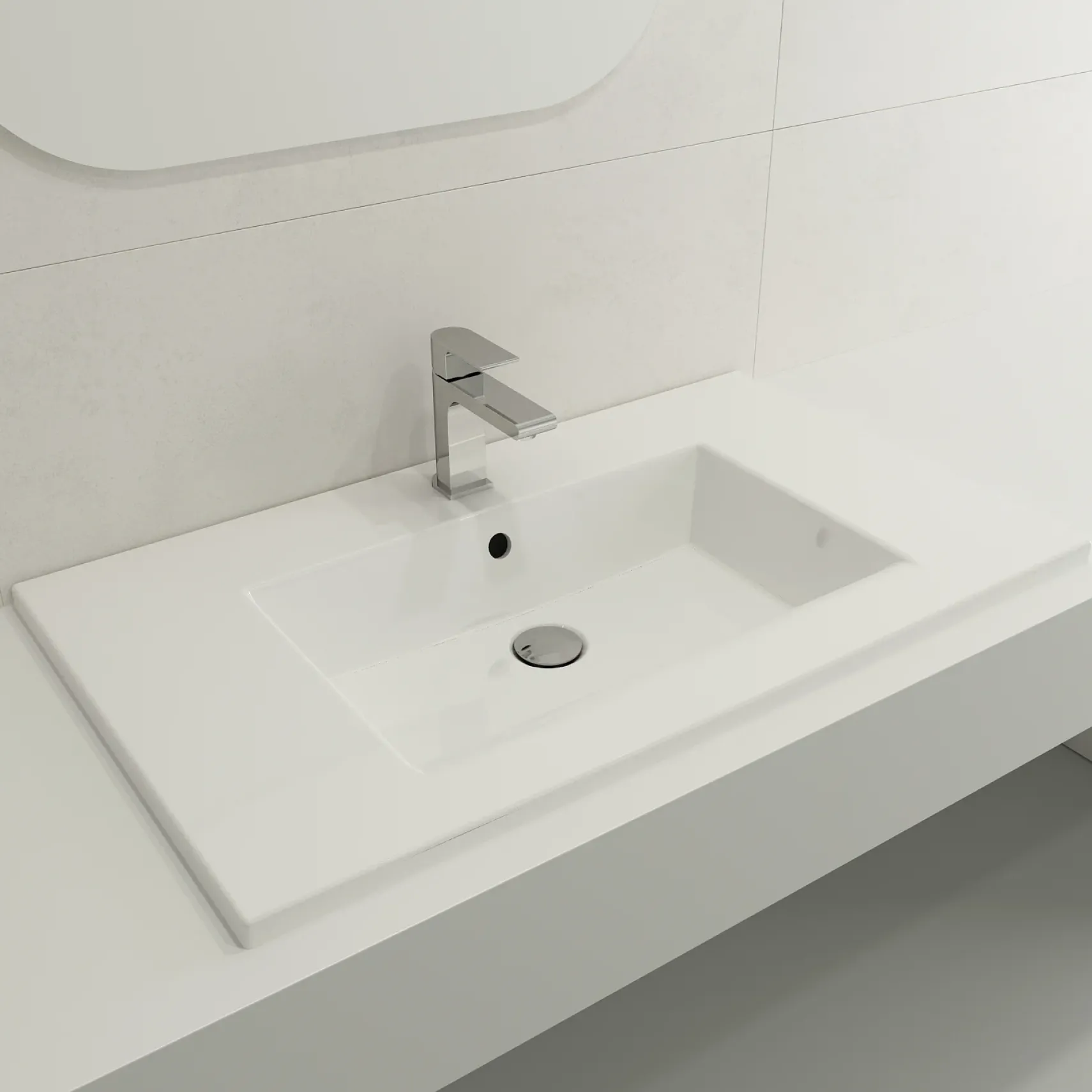 BOCCHI Ravenna 32" Rectangle Wallmount Fireclay Bathroom Sink, White, Single Faucet Hole, 1113-001-0126