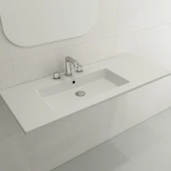 BOCCHI Ravenna 48" Rectangle Wallmount Fireclay Bathroom Sink, Matte White, 3 Faucet Hole, 1305-002-0127
