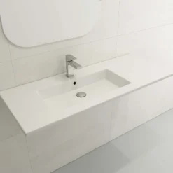 BOCCHI Ravenna 48" Rectangle Wallmount Fireclay Bathroom Sink, White, Single Faucet Hole, 1305-001-0126