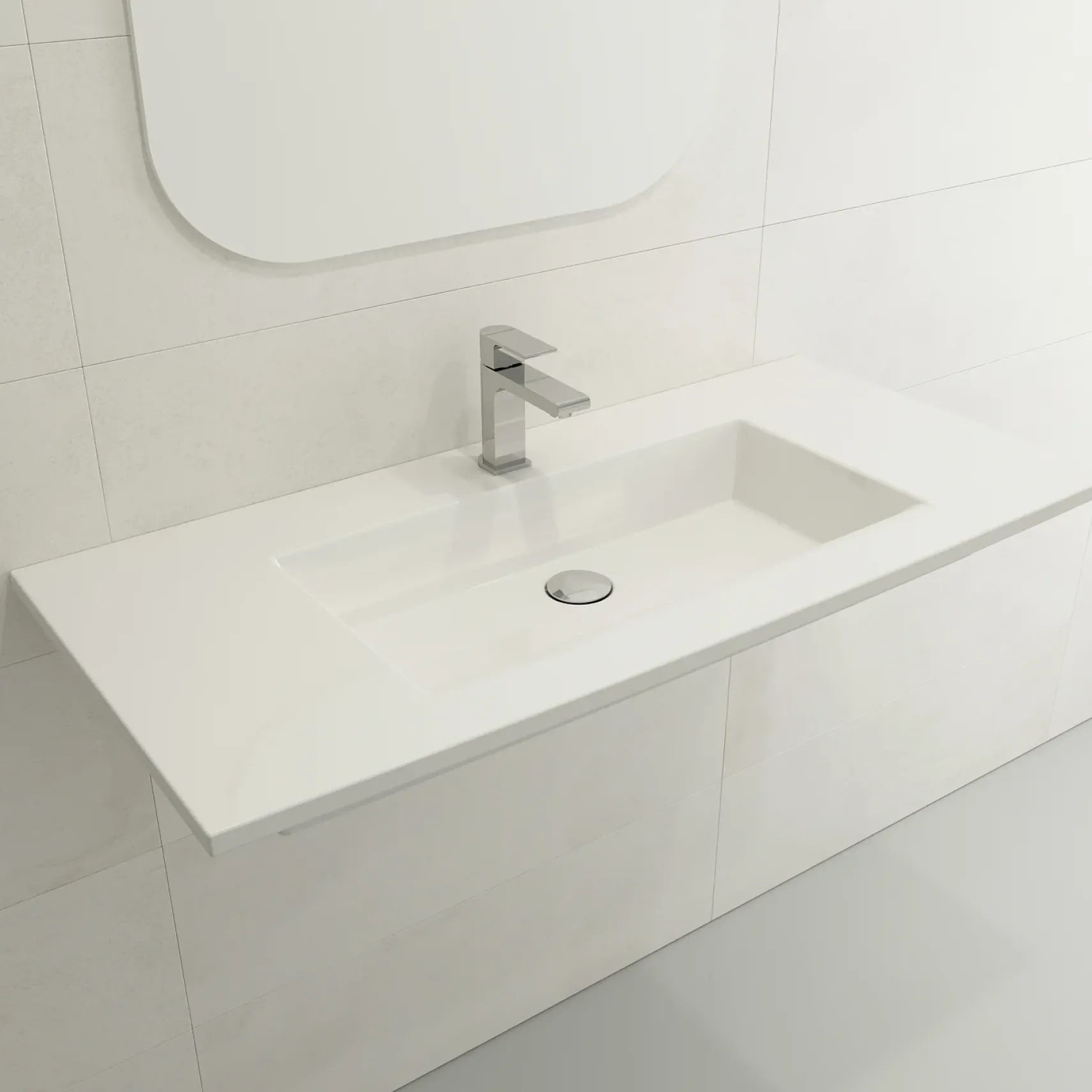 BOCCHI Ravenna 41" Rectangle Wallmount Fireclay Bathroom Sink, White, Single Faucet Hole, 1105-001-0126