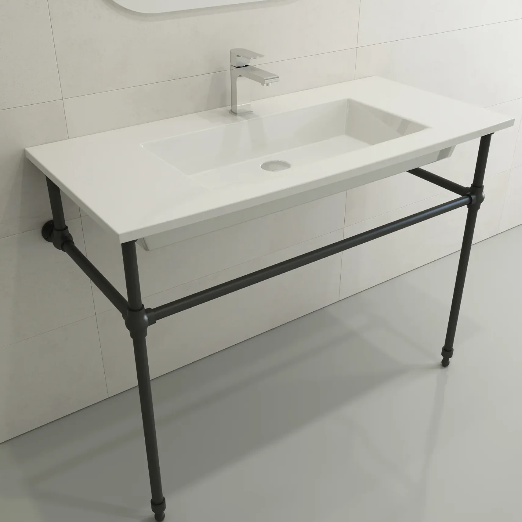 BOCCHI Ravenna 41" Rectangle Wallmount Fireclay Bathroom Sink, White, Single Faucet Hole, 1105-001-0126