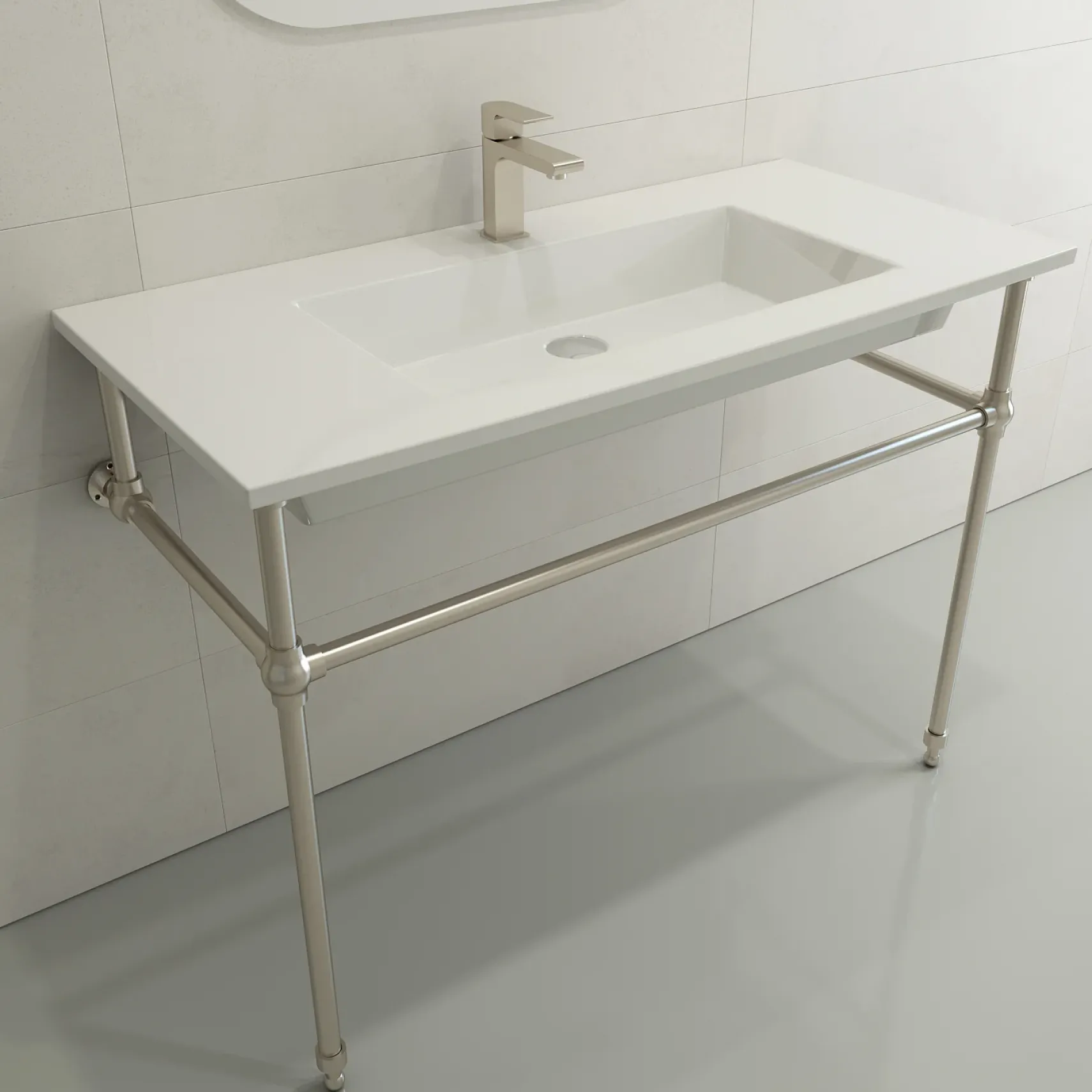 BOCCHI Ravenna 41" Rectangle Wallmount Fireclay Bathroom Sink, White, Single Faucet Hole, 1105-001-0126