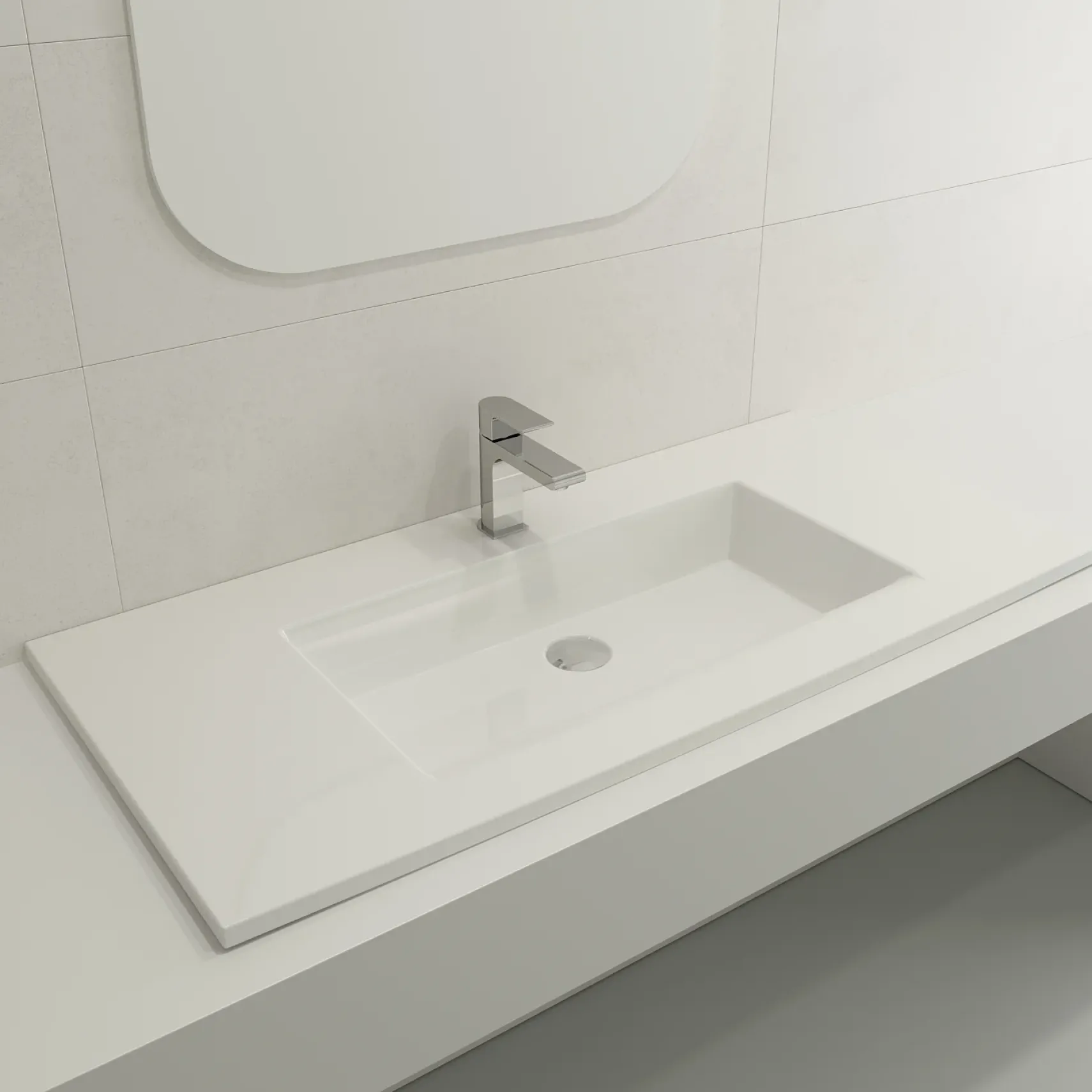 BOCCHI Ravenna 41" Rectangle Wallmount Fireclay Bathroom Sink, White, Single Faucet Hole, 1105-001-0126