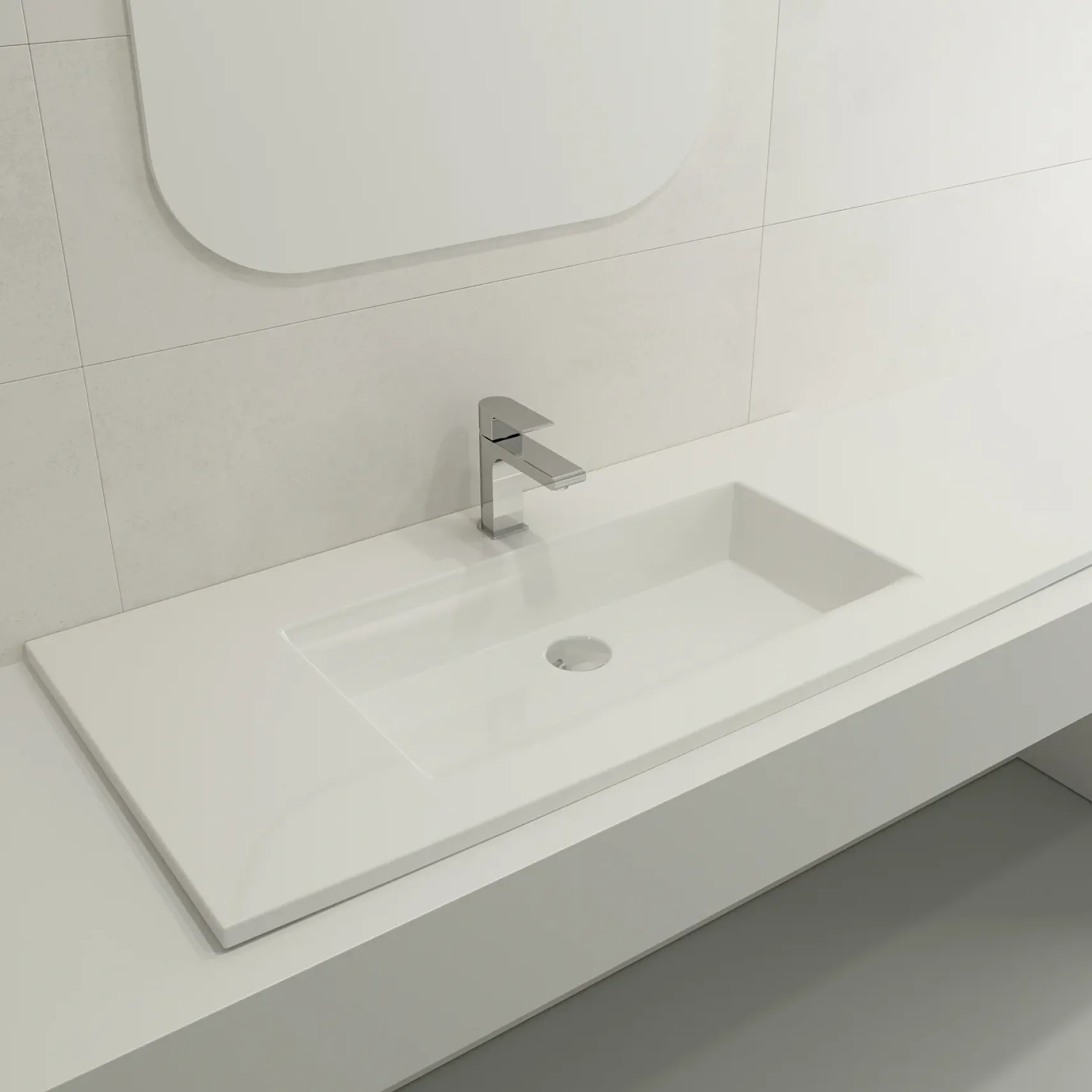 BOCCHI Ravenna 41" Rectangle Wallmount Fireclay Bathroom Sink, White, Single Faucet Hole, 1105-001-0126