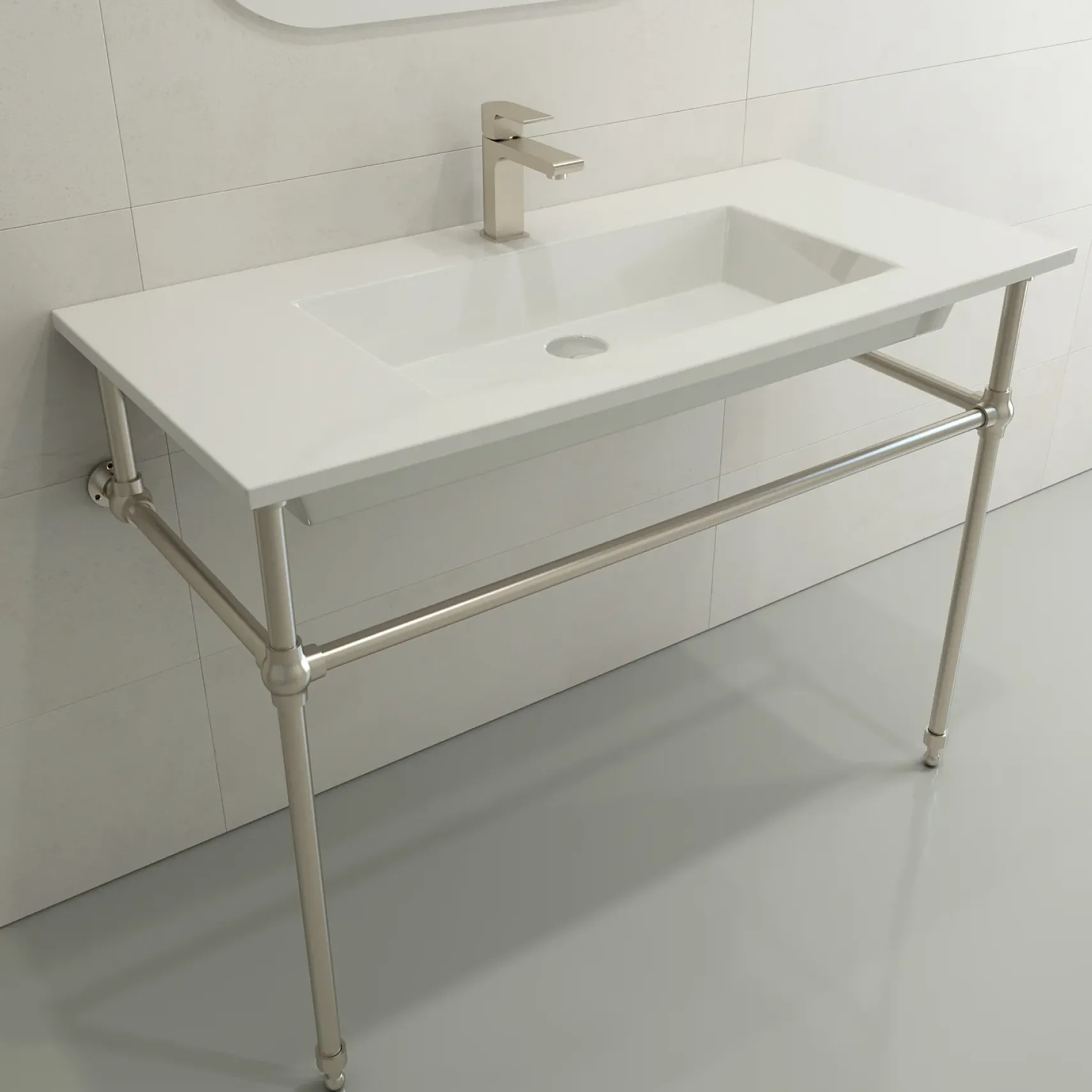 BOCCHI Ravenna 41" Rectangle Wallmount Fireclay Bathroom Sink, White, Single Faucet Hole, 1105-001-0126
