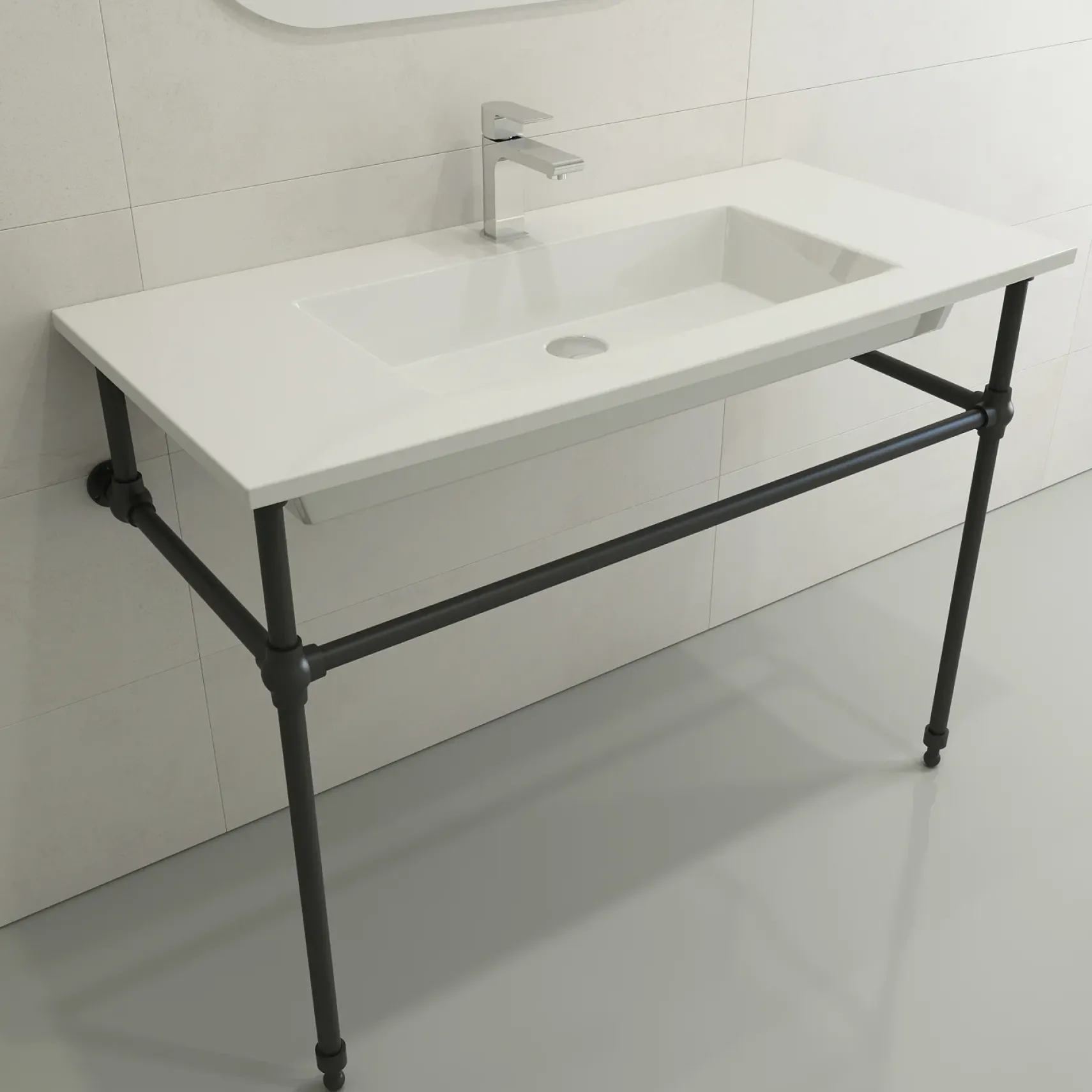 BOCCHI Ravenna 41" Rectangle Wallmount Fireclay Bathroom Sink, White, Single Faucet Hole, 1105-001-0126