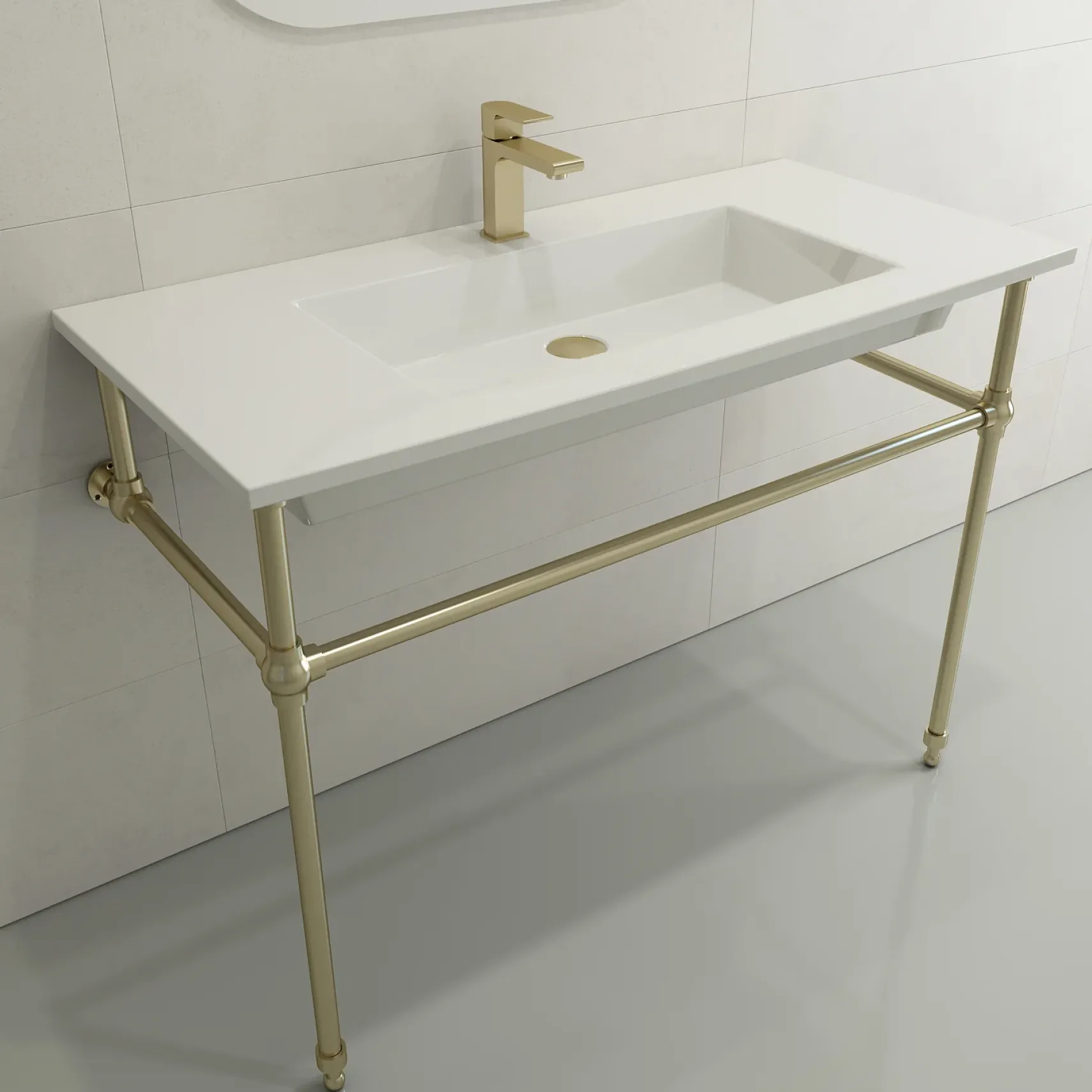 BOCCHI Ravenna 41" Rectangle Wallmount Fireclay Bathroom Sink, White, Single Faucet Hole, 1105-001-0126