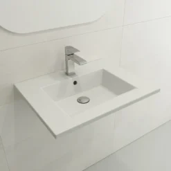 BOCCHI Ravenna 25" Rectangle Wallmount Fireclay Bathroom Sink, Matte White, Single Faucet Hole, 1161-002-0126