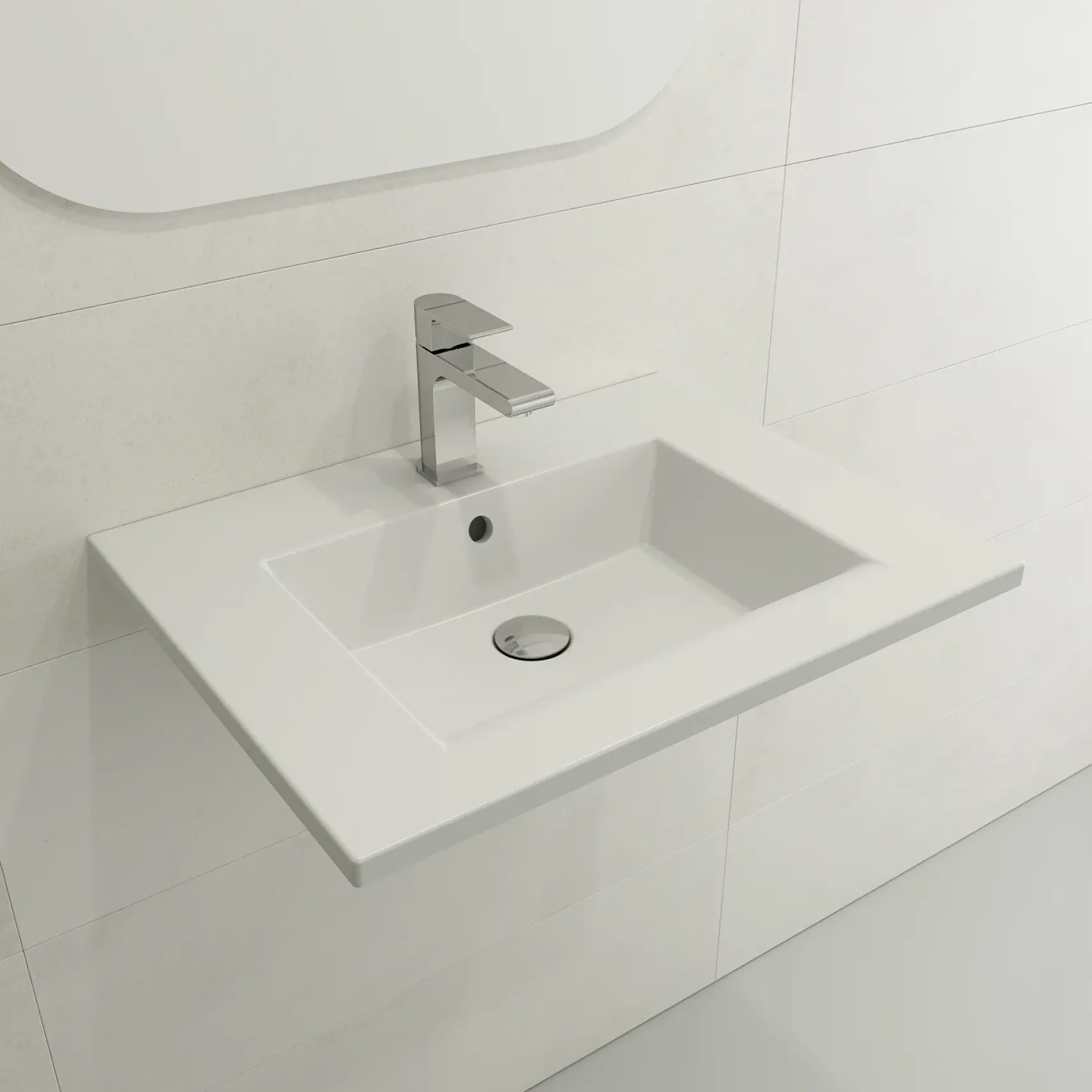 BOCCHI Ravenna 25" Rectangle Wallmount Fireclay Bathroom Sink, Matte White, Single Faucet Hole, 1161-002-0126
