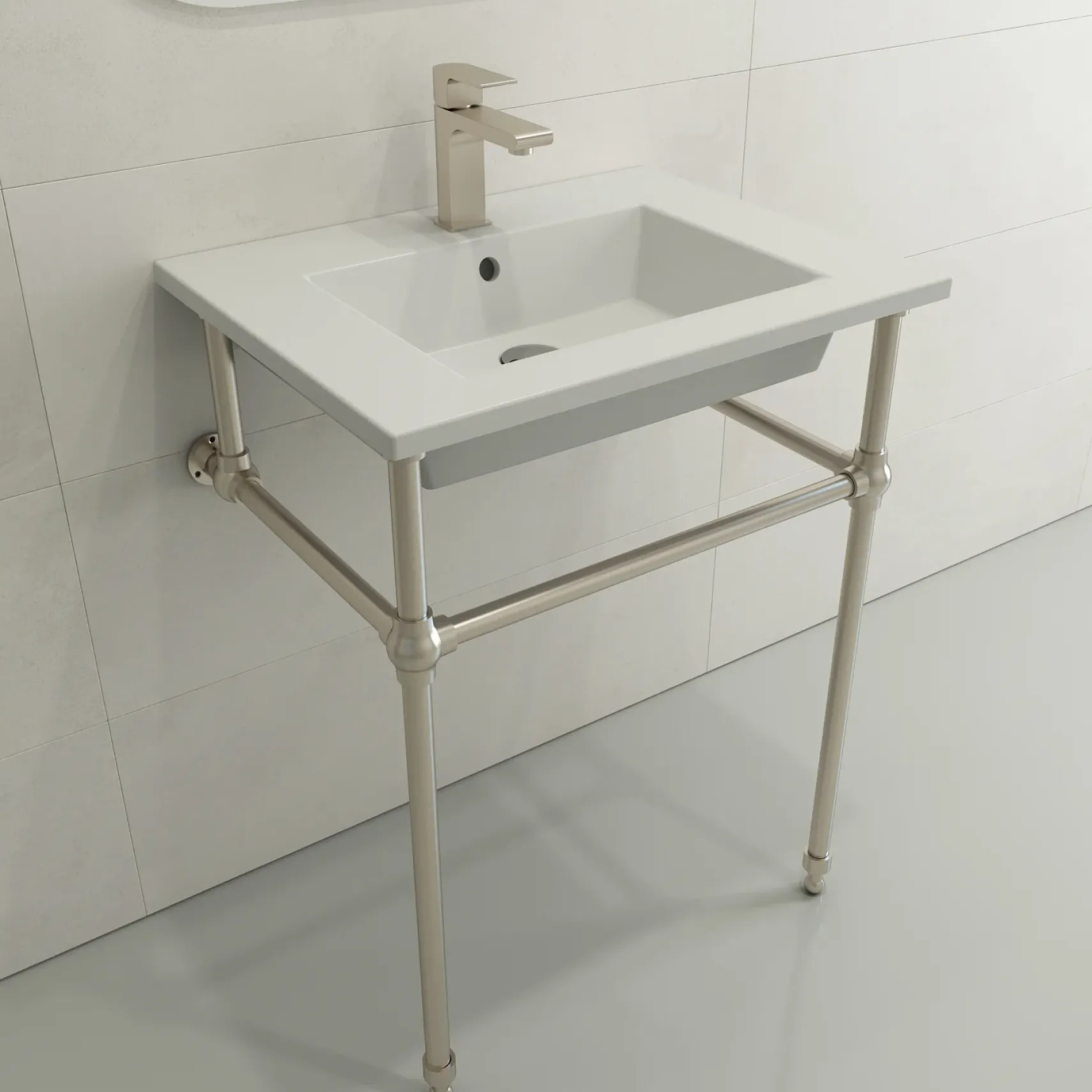 BOCCHI Ravenna 25" Rectangle Wallmount Fireclay Bathroom Sink, Matte White, Single Faucet Hole, 1161-002-0126