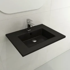 BOCCHI Ravenna 25" Rectangle Wallmount Fireclay Bathroom Sink, Matte Black, Single Faucet Hole, 1161-004-0126