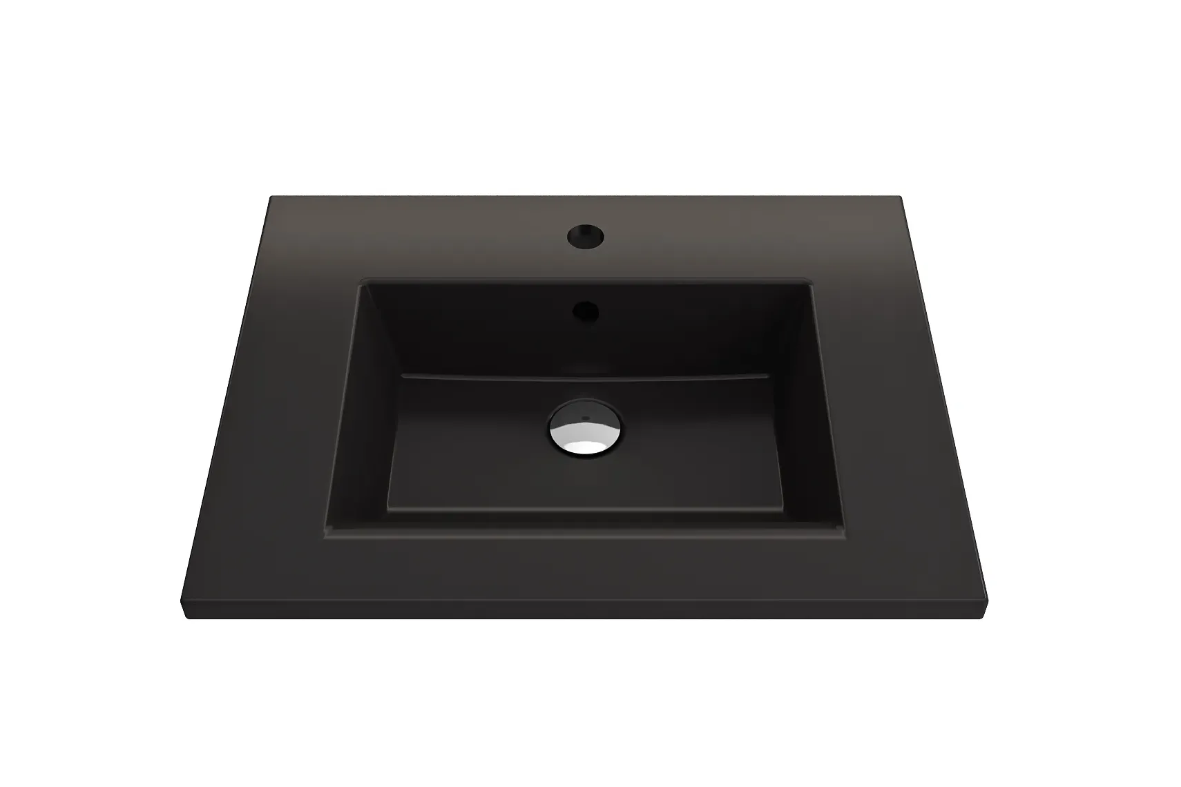 BOCCHI Ravenna 25" Rectangle Wallmount Fireclay Bathroom Sink, Matte Black, Single Faucet Hole, 1161-004-0126