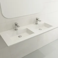 BOCCHI Ravenna 48" Rectangle Wallmount Fireclay Bathroom Sink, Double Basin, White, Single Faucet Hole, 1111-001-0132