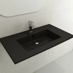 BOCCHI Ravenna 32" Rectangle Wallmount Fireclay Bathroom Sink, Matte Black, 3 Faucet Hole, 1113-004-0127