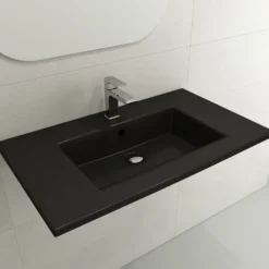 BOCCHI Ravenna 32" Rectangle Wallmount Fireclay Bathroom Sink, Matte Black, 3 Faucet Hole, 1113-004-0127