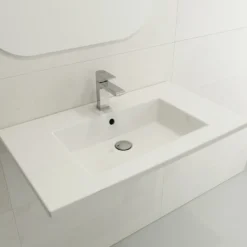BOCCHI Ravenna 32" Rectangle Wallmount Fireclay Bathroom Sink, White, 3 Faucet Hole, 1113-001-0127