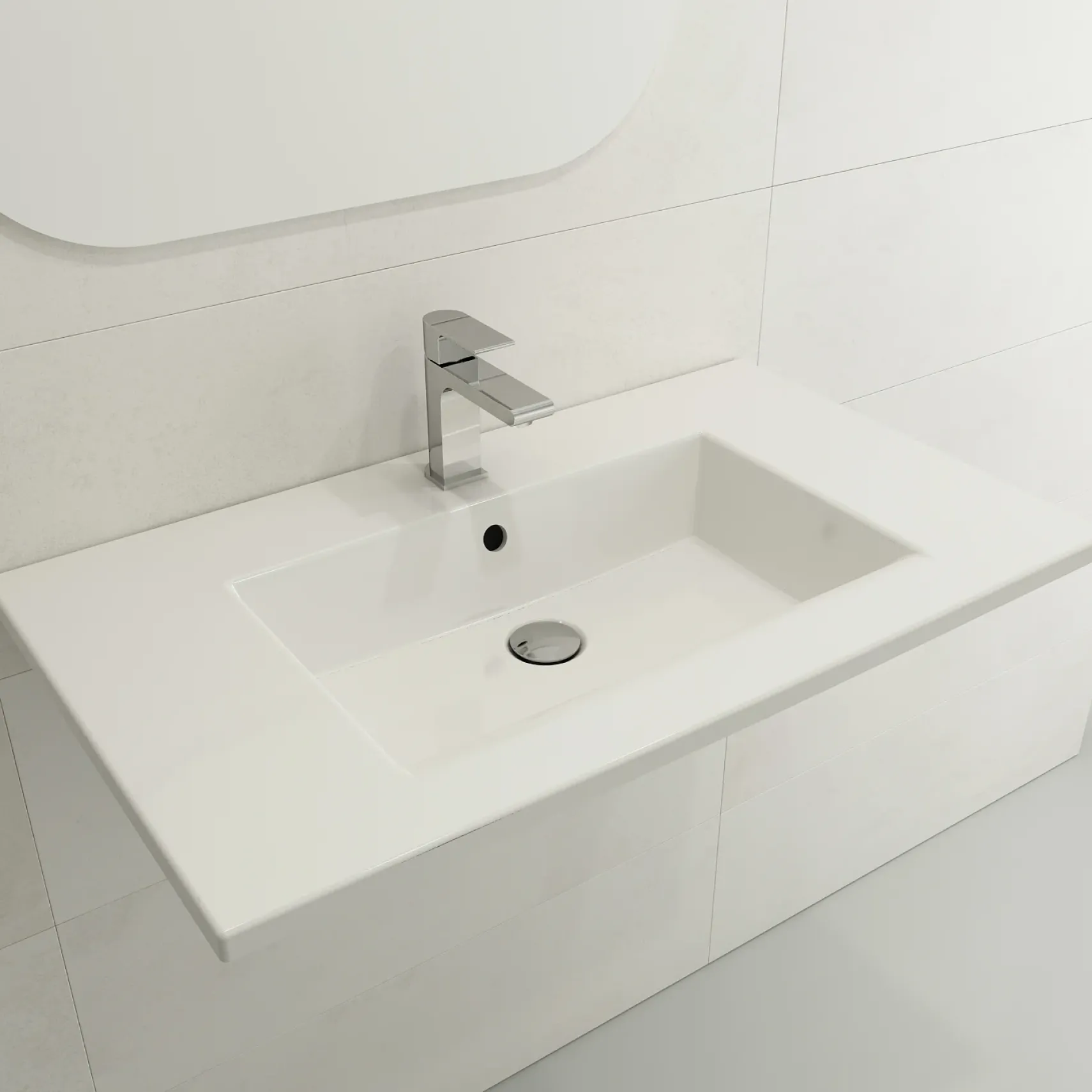 BOCCHI Ravenna 32" Rectangle Wallmount Fireclay Bathroom Sink, White, 3 Faucet Hole, 1113-001-0127