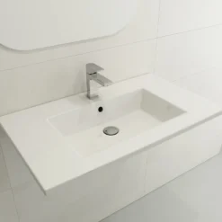 BOCCHI Ravenna 32" Rectangle Wallmount Fireclay Bathroom Sink, White, 3 Faucet Hole, 1113-001-0127
