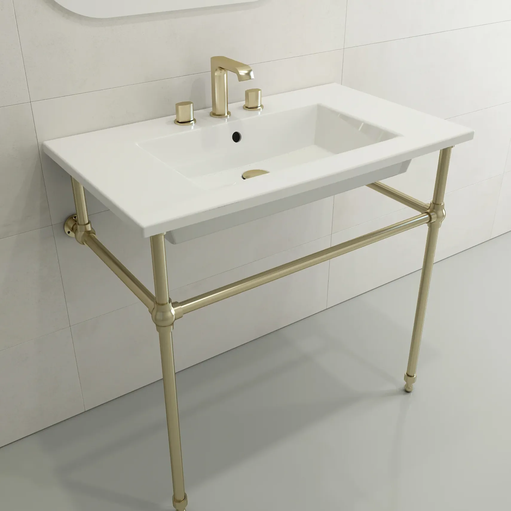BOCCHI Ravenna 32" Rectangle Wallmount Fireclay Bathroom Sink, White, 3 Faucet Hole, 1113-001-0127