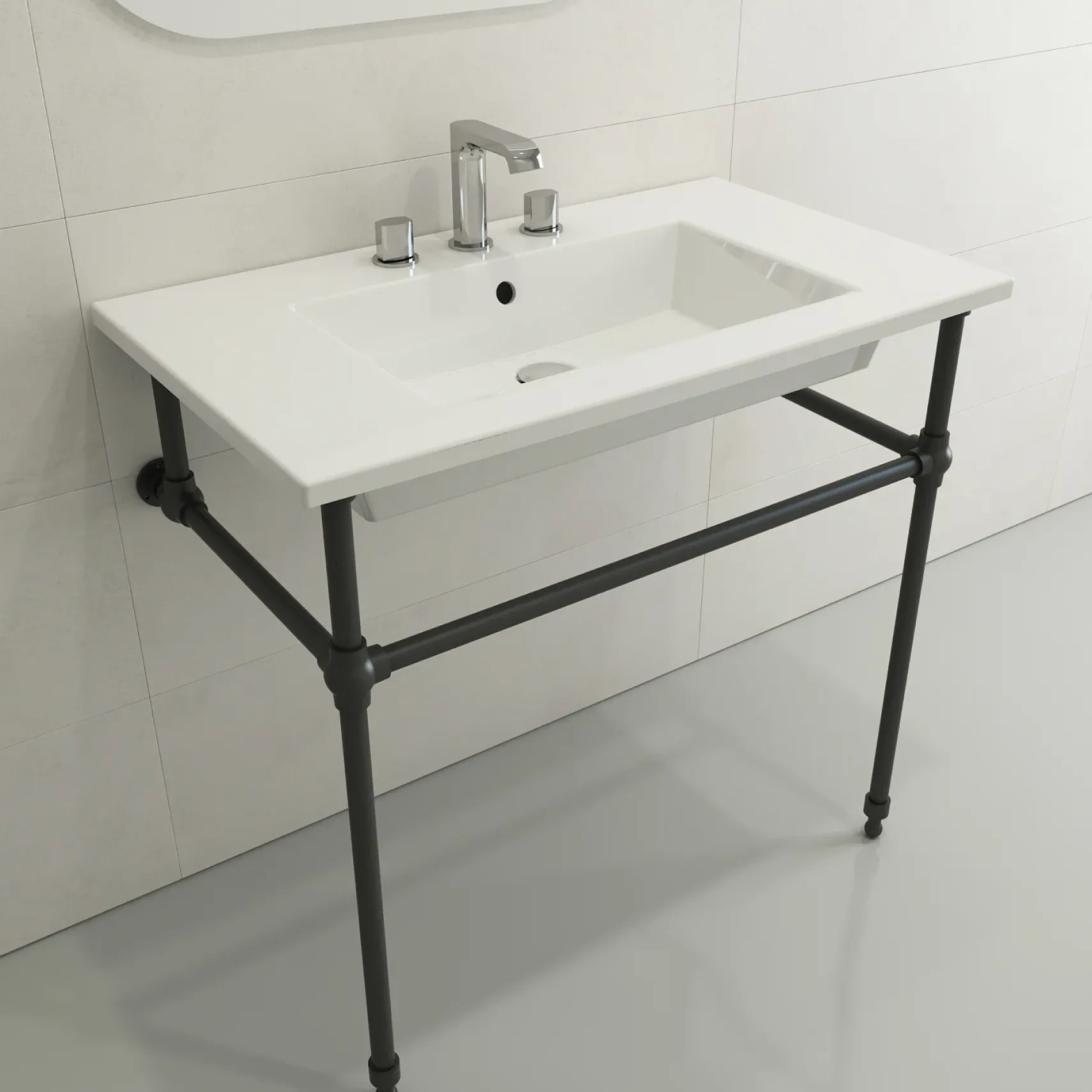 BOCCHI Ravenna 32" Rectangle Wallmount Fireclay Bathroom Sink, White, 3 Faucet Hole, 1113-001-0127