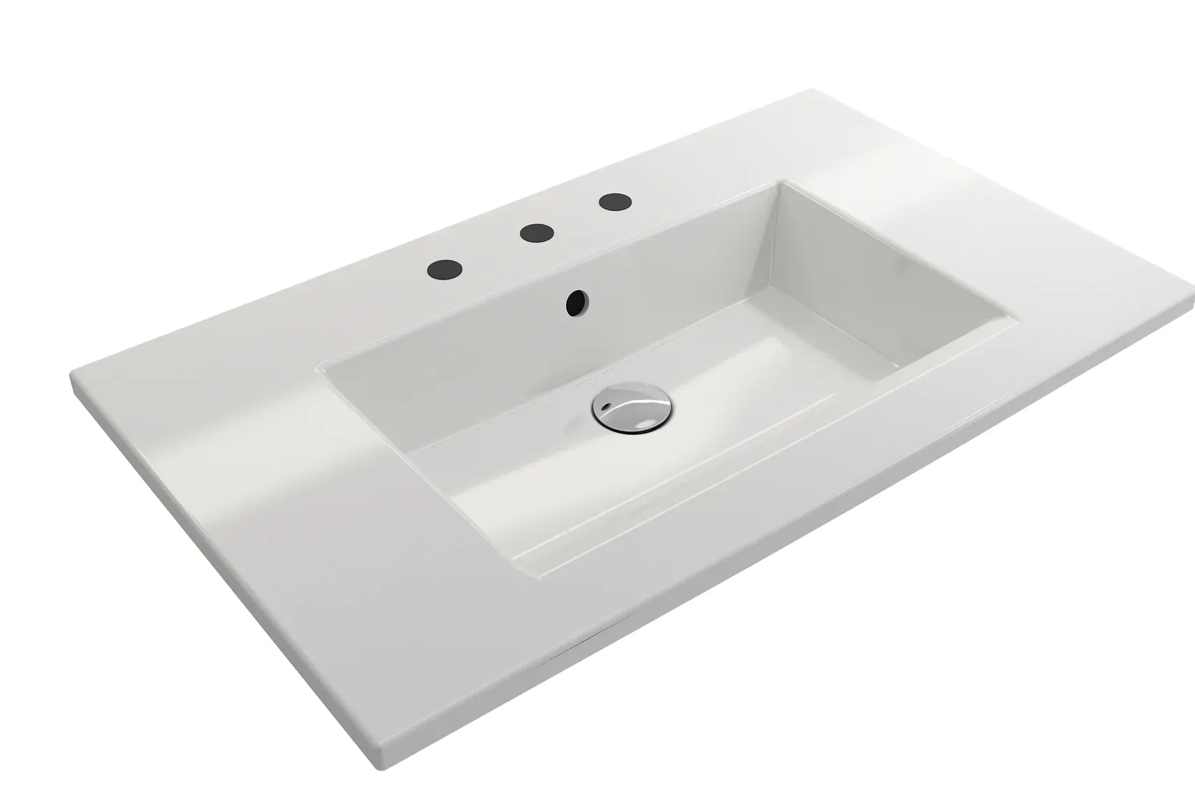BOCCHI Ravenna 32" Rectangle Wallmount Fireclay Bathroom Sink, White, 3 Faucet Hole, 1113-001-0127