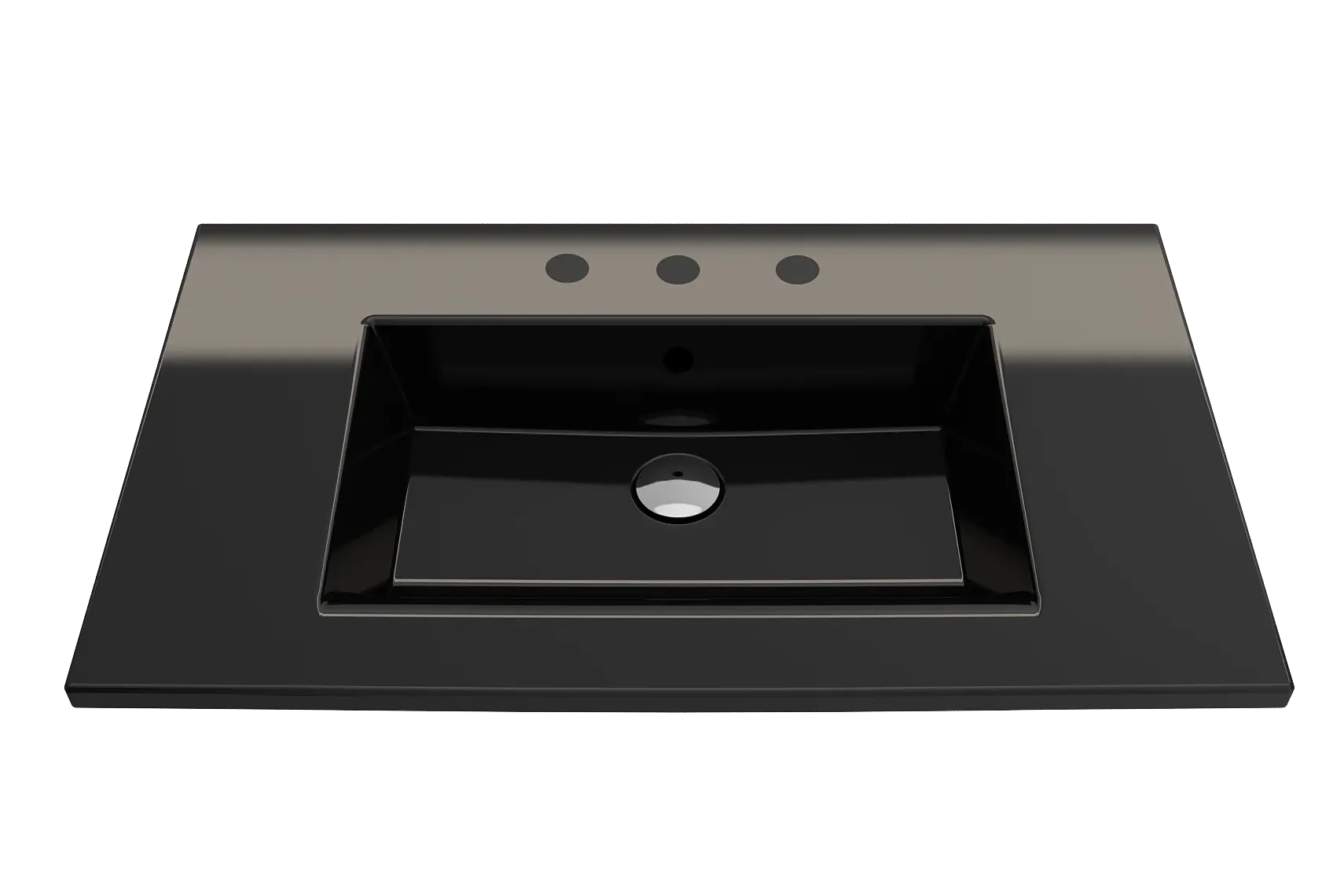 BOCCHI Ravenna 32" Rectangle Wallmount Fireclay Bathroom Sink, Black, 3 Faucet Hole, 1113-005-0127