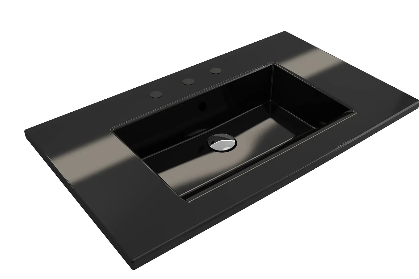 BOCCHI Ravenna 32" Rectangle Wallmount Fireclay Bathroom Sink, Black, 3 Faucet Hole, 1113-005-0127