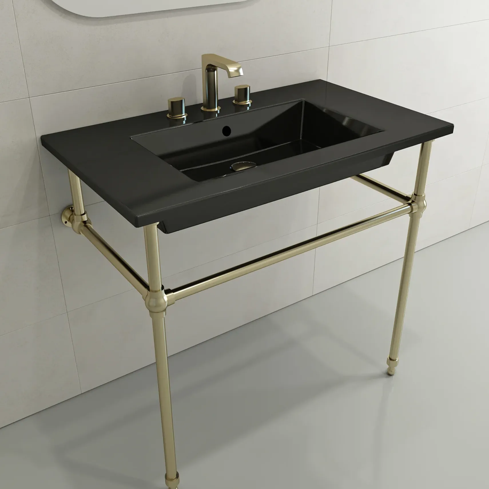 BOCCHI Ravenna 32" Rectangle Wallmount Fireclay Bathroom Sink, Black, 3 Faucet Hole, 1113-005-0127
