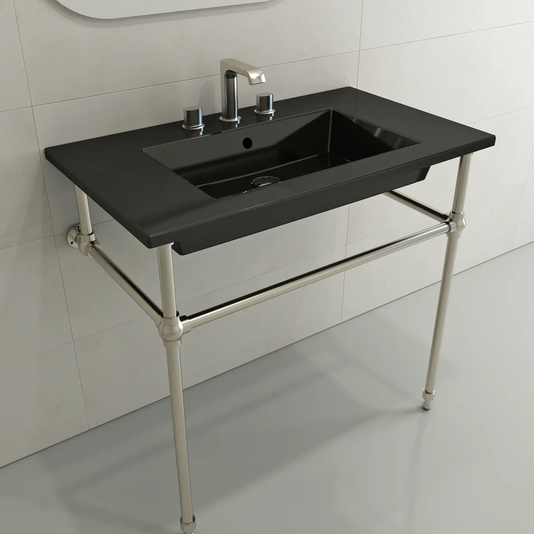 BOCCHI Ravenna 32" Rectangle Wallmount Fireclay Bathroom Sink, Black, 3 Faucet Hole, 1113-005-0127