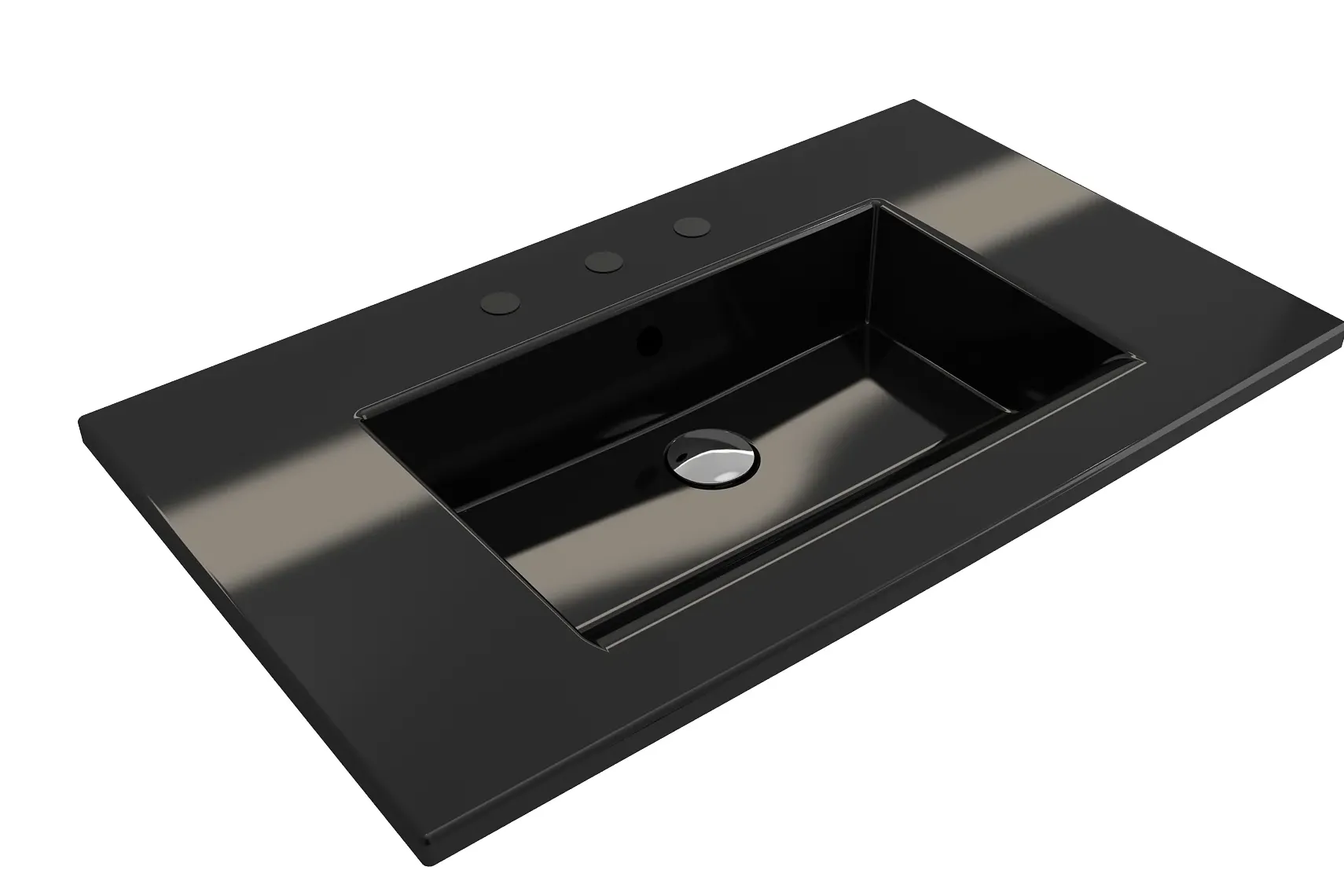 BOCCHI Ravenna 32" Rectangle Wallmount Fireclay Bathroom Sink, Black, 3 Faucet Hole, 1113-005-0127