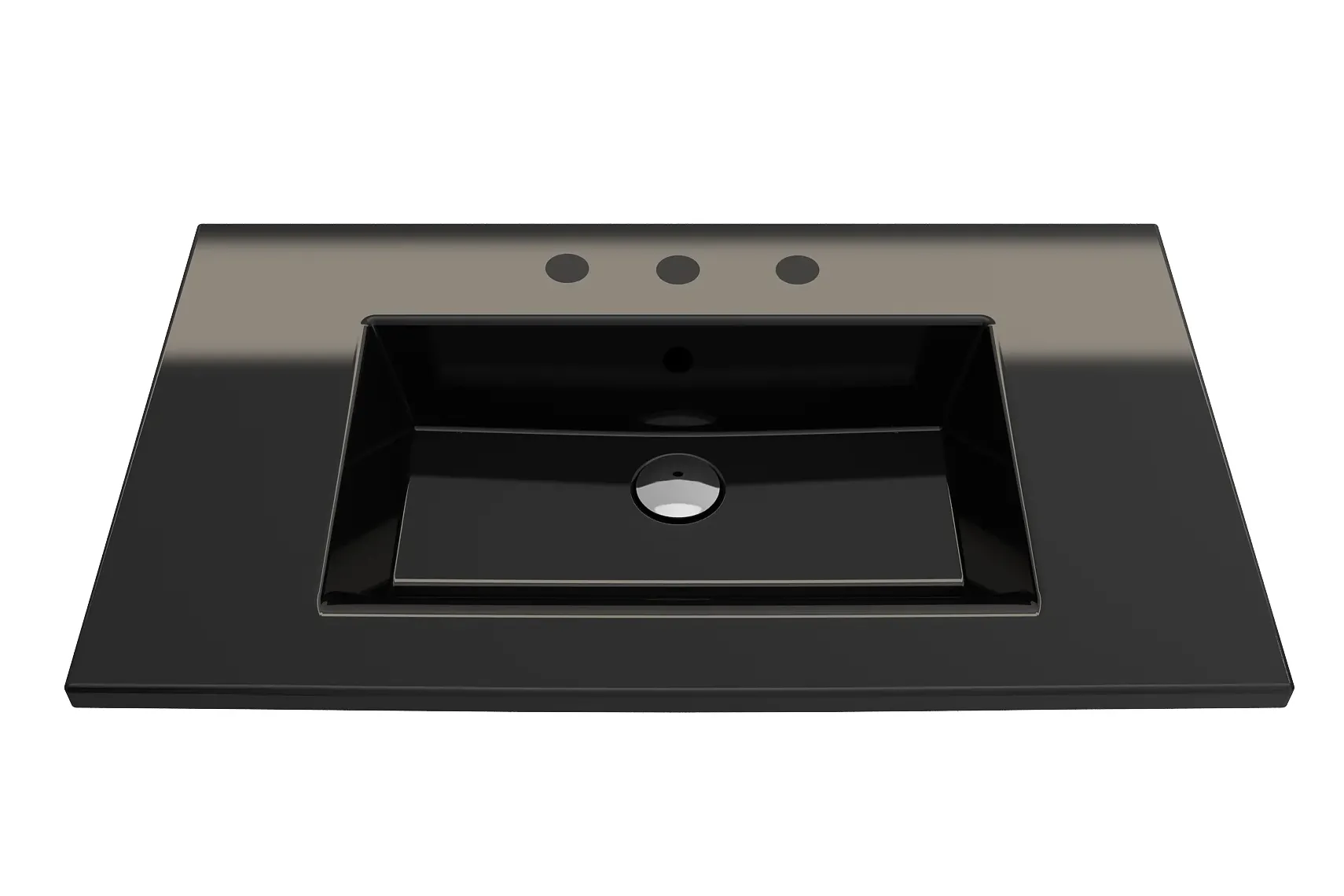 BOCCHI Ravenna 32" Rectangle Wallmount Fireclay Bathroom Sink, Black, 3 Faucet Hole, 1113-005-0127