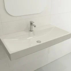 BOCCHI Scala 40" Rectangle Wallmount Fireclay Bathroom Sink, Biscuit, Single Faucet Hole, 1079-014-0126