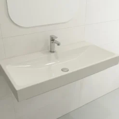 BOCCHI Scala 40" Rectangle Wallmount Fireclay Bathroom Sink, Biscuit, Single Faucet Hole, 1079-014-0126