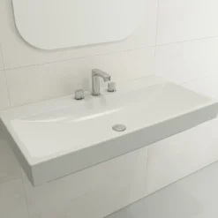 BOCCHI Scala 40" Rectangle Wallmount Fireclay Bathroom Sink, Matte White, 3 Faucet Hole, 1079-002-0127