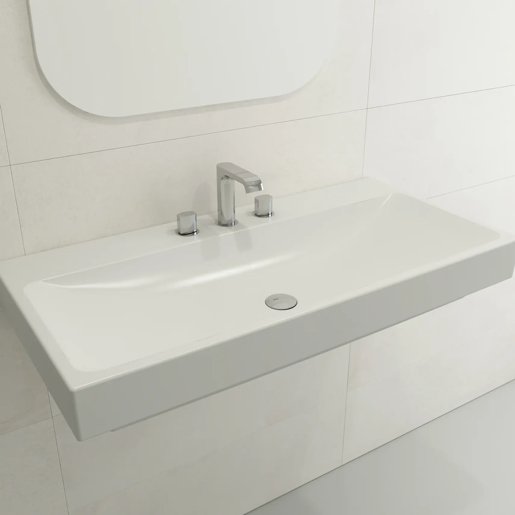 BOCCHI Scala 40" Rectangle Wallmount Fireclay Bathroom Sink, Matte White, 3 Faucet Hole, 1079-002-0127
