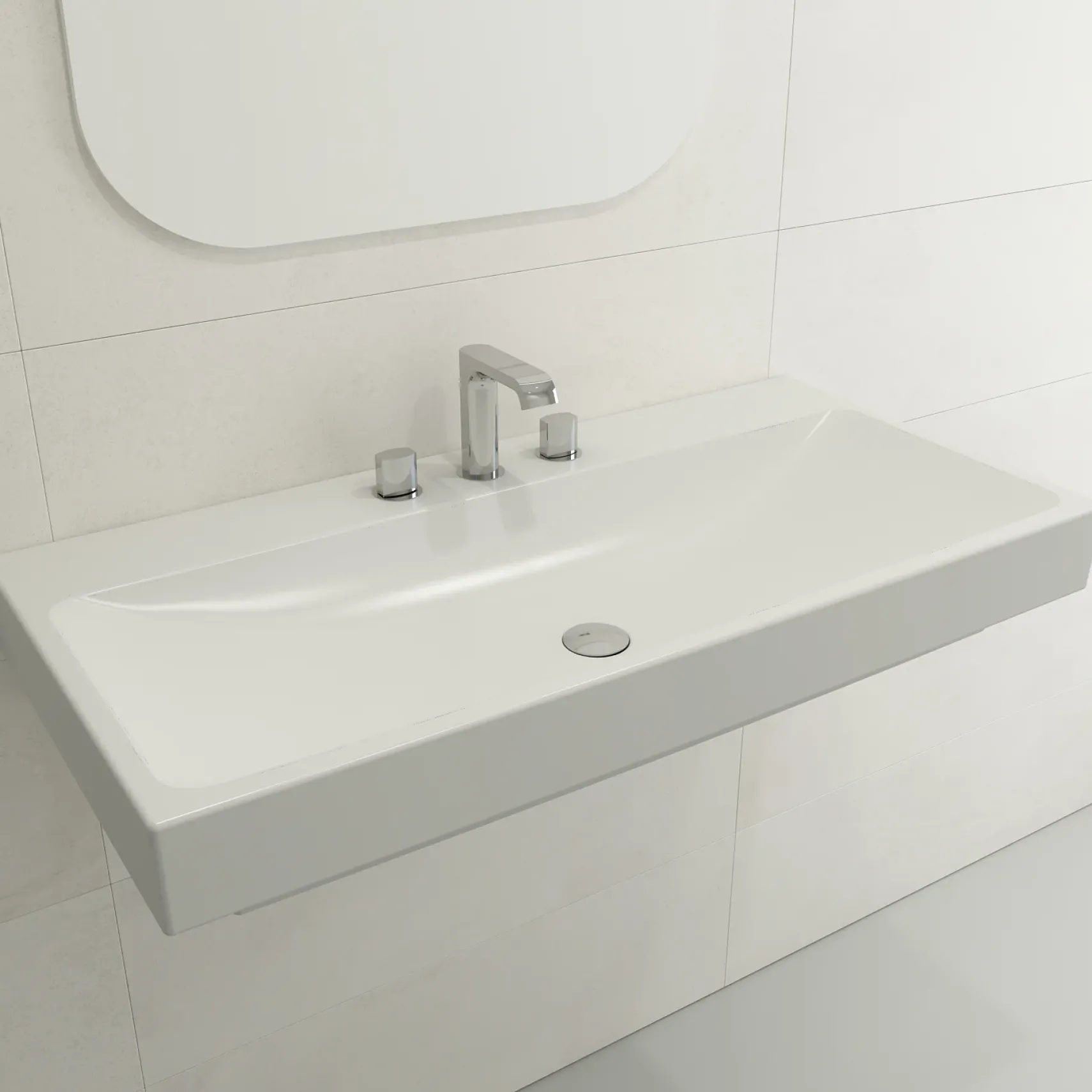 BOCCHI Scala 40" Rectangle Wallmount Fireclay Bathroom Sink, Matte White, 3 Faucet Hole, 1079-002-0127
