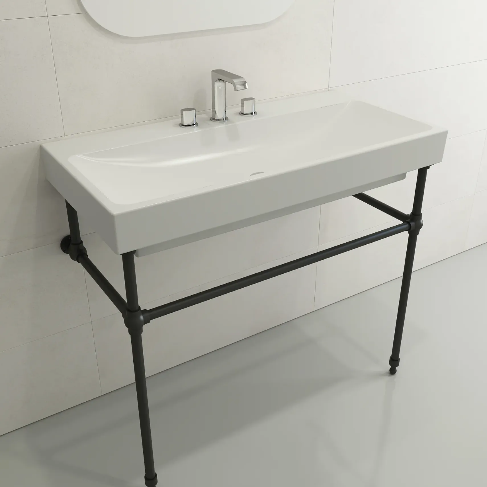 BOCCHI Scala 40" Rectangle Wallmount Fireclay Bathroom Sink, Matte White, 3 Faucet Hole, 1079-002-0127