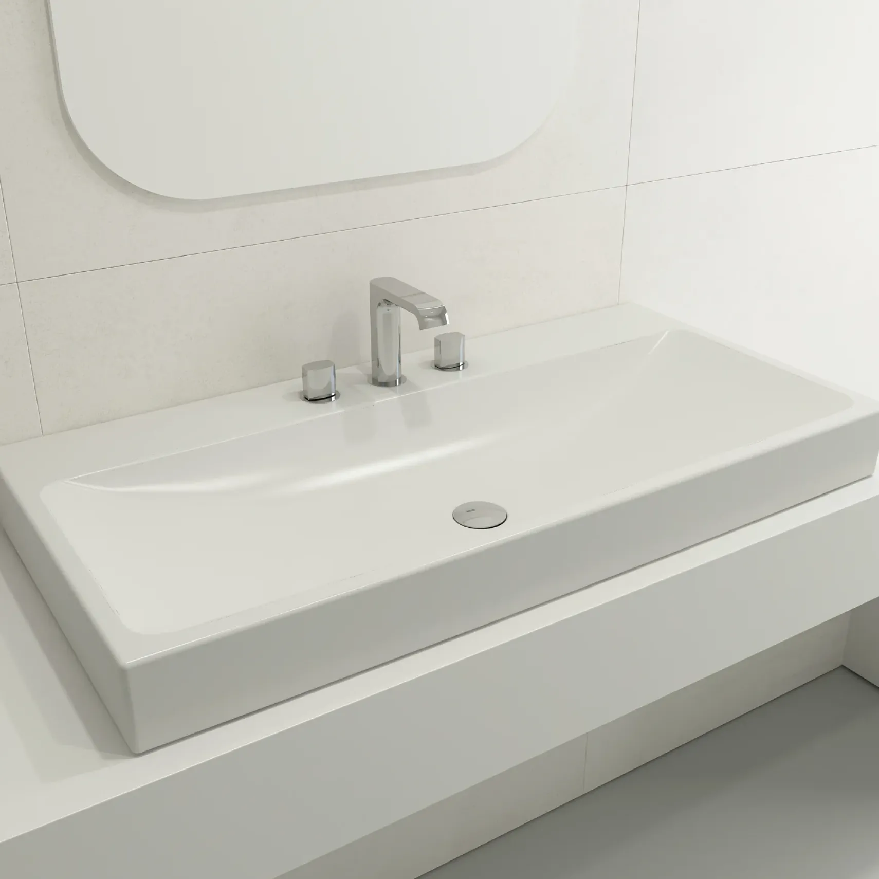 BOCCHI Scala 40" Rectangle Wallmount Fireclay Bathroom Sink, Matte White, 3 Faucet Hole, 1079-002-0127