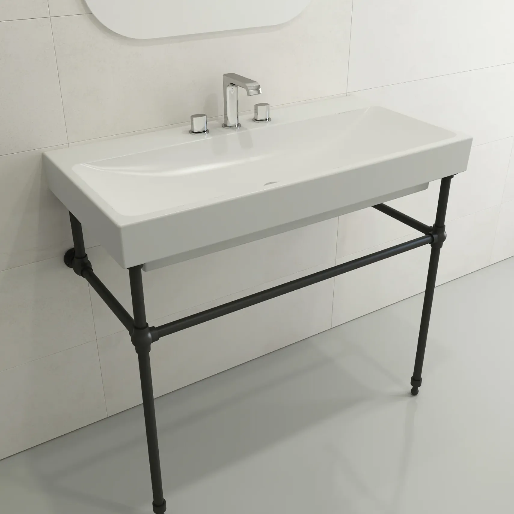 BOCCHI Scala 40" Rectangle Wallmount Fireclay Bathroom Sink, Matte White, 3 Faucet Hole, 1079-002-0127