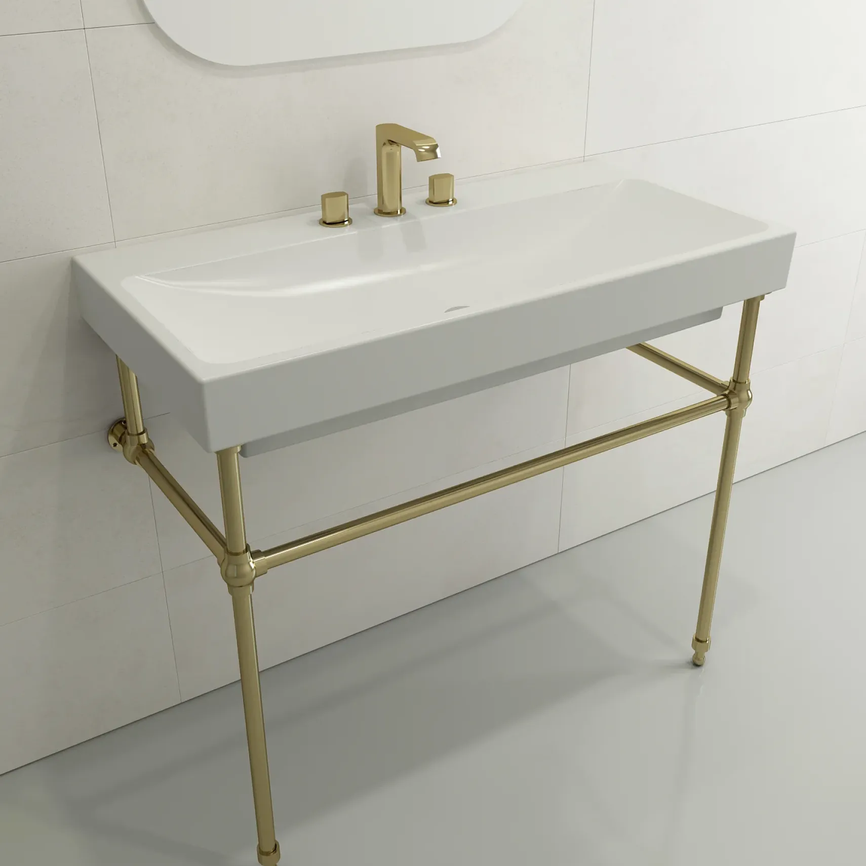 BOCCHI Scala 40" Rectangle Wallmount Fireclay Bathroom Sink, Matte White, 3 Faucet Hole, 1079-002-0127