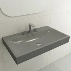 BOCCHI Scala 32" Rectangle Wallmount Fireclay Bathroom Sink, Matte Gray, 3 Faucet Hole, 1078-006-0127