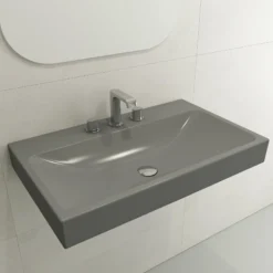 BOCCHI Scala 32" Rectangle Wallmount Fireclay Bathroom Sink, Matte Gray, 3 Faucet Hole, 1078-006-0127