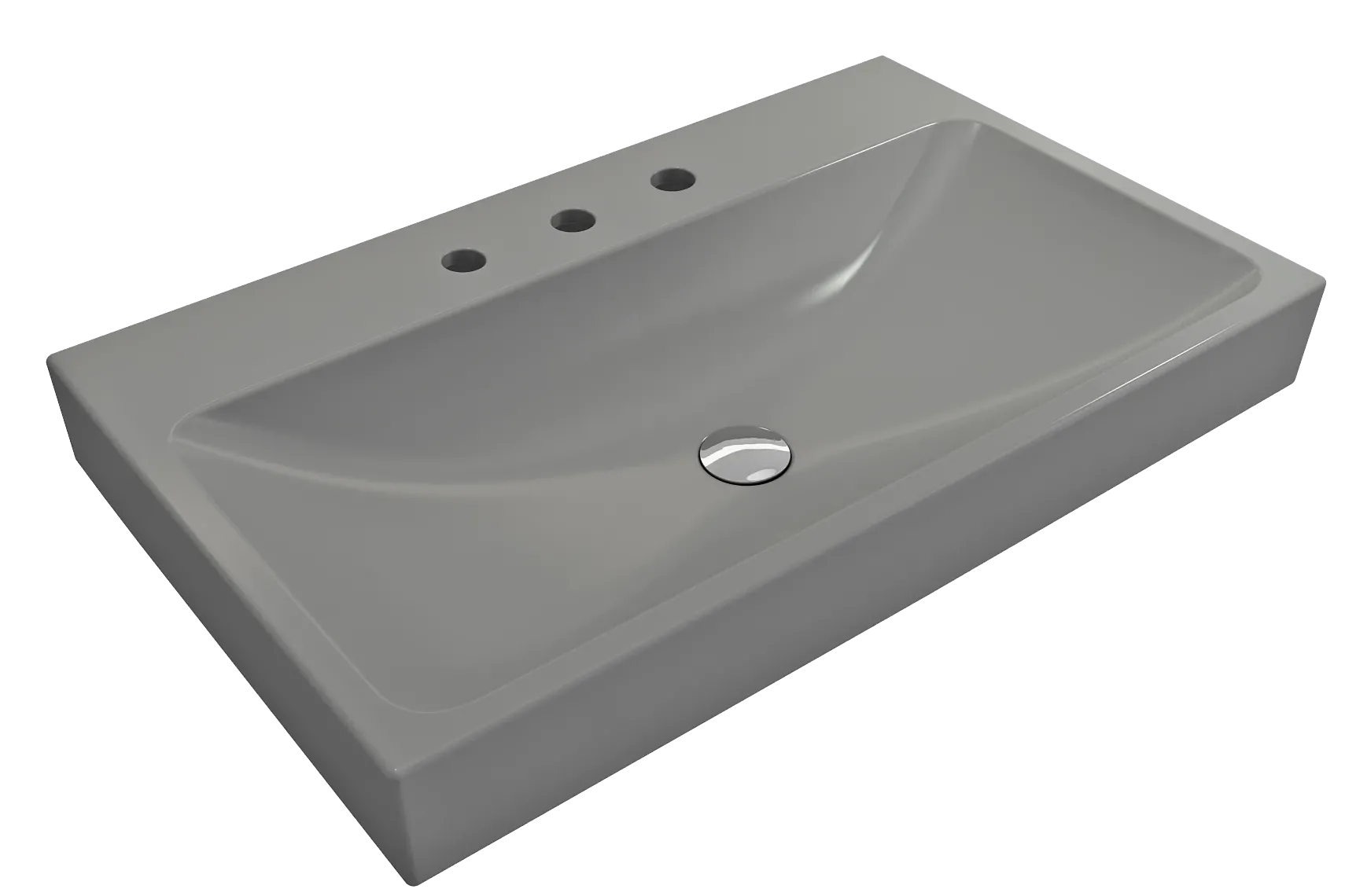 BOCCHI Scala 32" Rectangle Wallmount Fireclay Bathroom Sink, Matte Gray, 3 Faucet Hole, 1078-006-0127